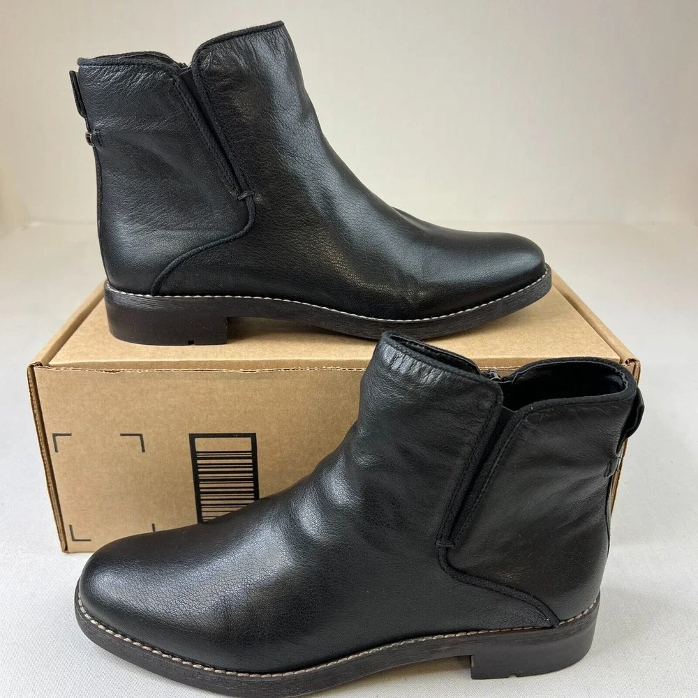 Franco Sarto Mens L-Marcus Ankle Bootie Black Leather Round‎ Toe Zip Shoes Sz 9M
